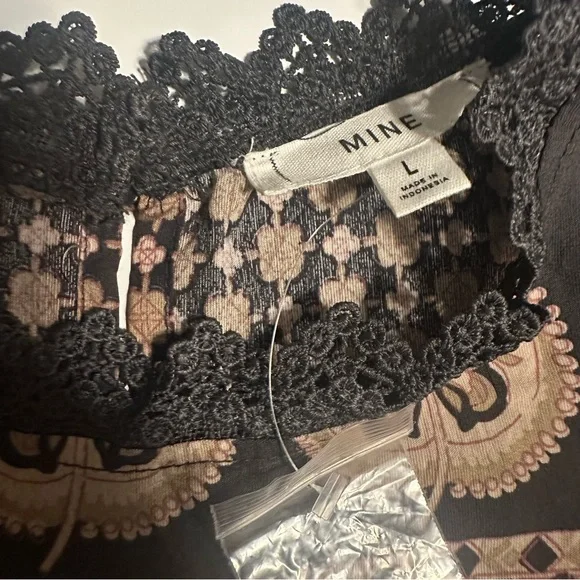 New Anthropology Women Mine Ballon Sleeves Ruffle Size Large Gray Tan Blouse - Picture 2 of 8